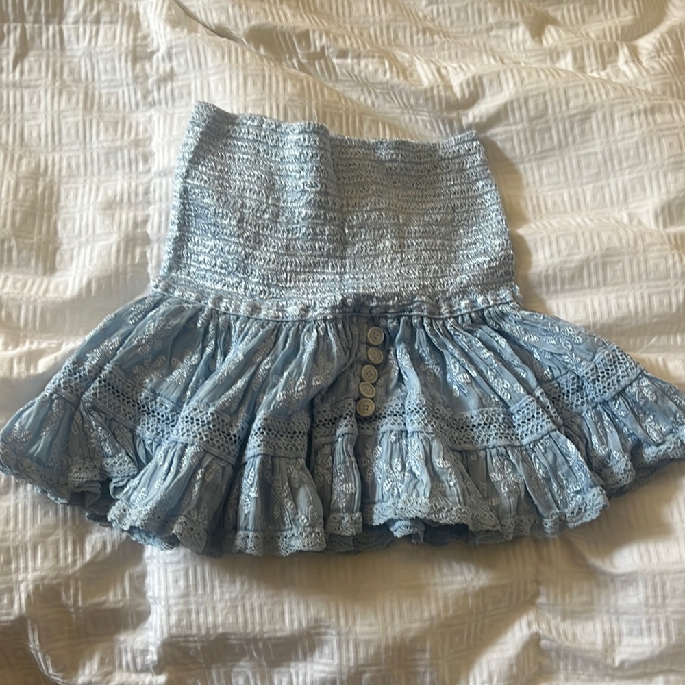 Sunday St Tropez, mini baby blue frilled skirt. One size